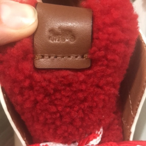 Coach G1493 White Leather High Top Red Shearling Sneaker Size 8 - Picture 3 of 13